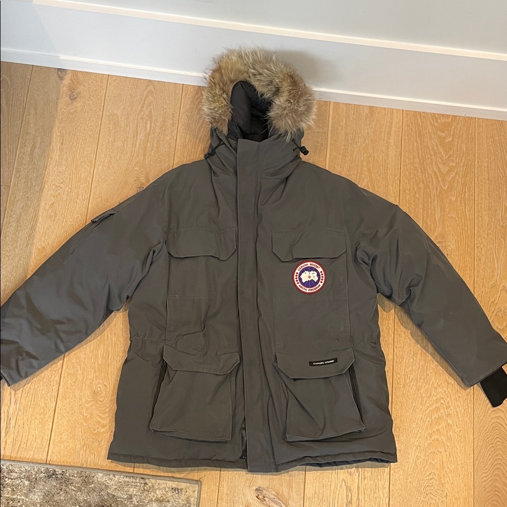 Canada Goose Men's Parka Jacket in Olive Green with Fur Trim Hood